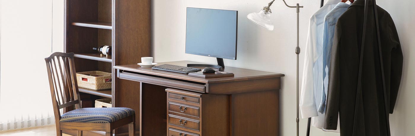 ナラ無垢材 デスク＆チェストワゴン＆チェア セット 本革張り 机 検MUKU工房 ナラ無垢材 デスク＆チェストワゴン＆チェア セット 本革張り 机