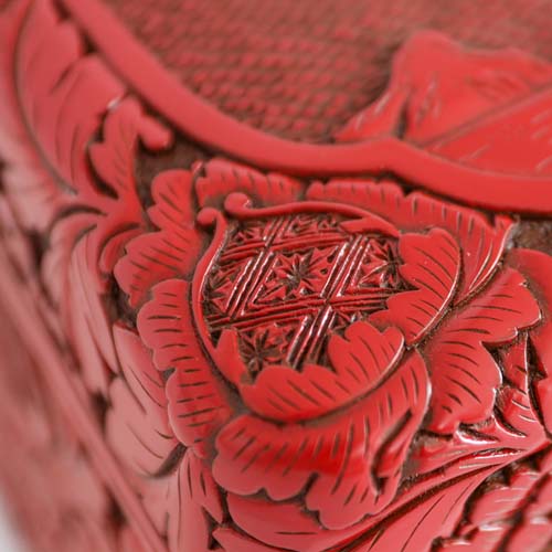 村上木彫堆朱 藤井漆工 文庫 山水総彫 伝統工芸品 木製 小物入れ