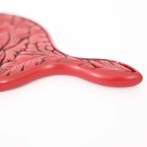 村上木彫堆朱 藤井漆工 姫手鏡 牡丹唐草 伝統工芸品 木製 ハンドミラー