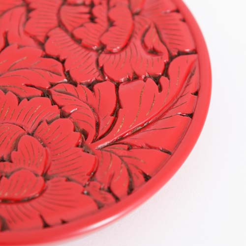 村上木彫堆朱 藤井漆工 急須台 牡丹唐草 伝統工芸品 木製