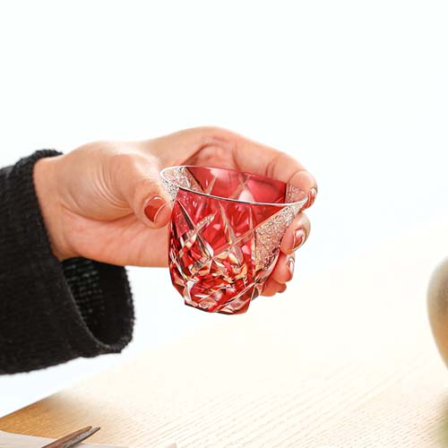 江戸切子 SAIHO 硝子工房彩鳳 Crystal クリスタル M-844 ぐい呑 菊繋ぎ