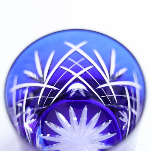 江戸切子　青いカットガラス盃 14個セット 江戸切子 SAIHO 硝子工房彩鳳 M-130 オールド 剣矢来 伝統工芸品