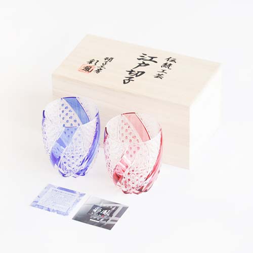 江戸切子 SAIHO 硝子工房彩鳳 M-468 タンブラー 八角篭目に菊繋ぎ 伝統