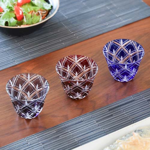 Edo cut glass SAIHO M-57 Sake glass Double arrow Traditional