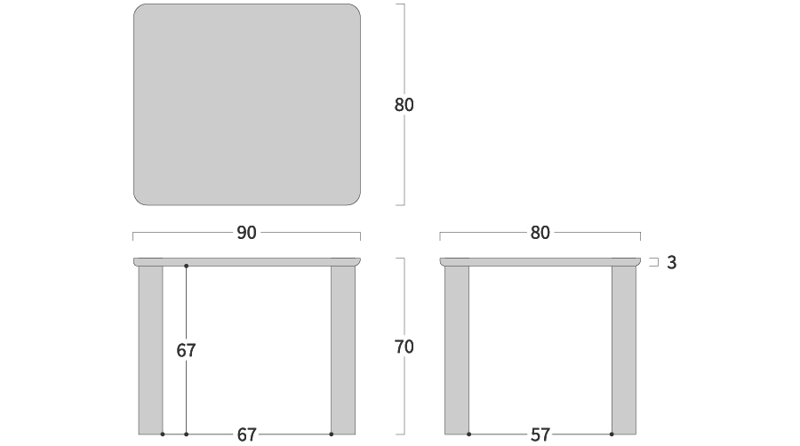 NEO コンパクトテーブル120 寸法図