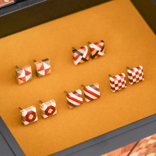 ★手元在庫割引★goiu★EARRING 02 Hakone Yosegi-Zaiku TSUYUKI WOODCRAFT Earrings Japanese